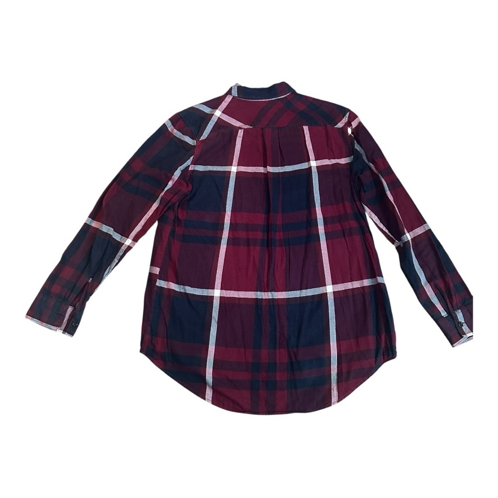 Eddie Bauer Mens Classic Fit Plaid Button Down Long Sleeve Shirt Burgundy Navy M - Picture 3 of 4